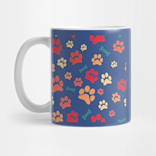 Dog Paw Prints and Bones Warm Colors Pattern Mug